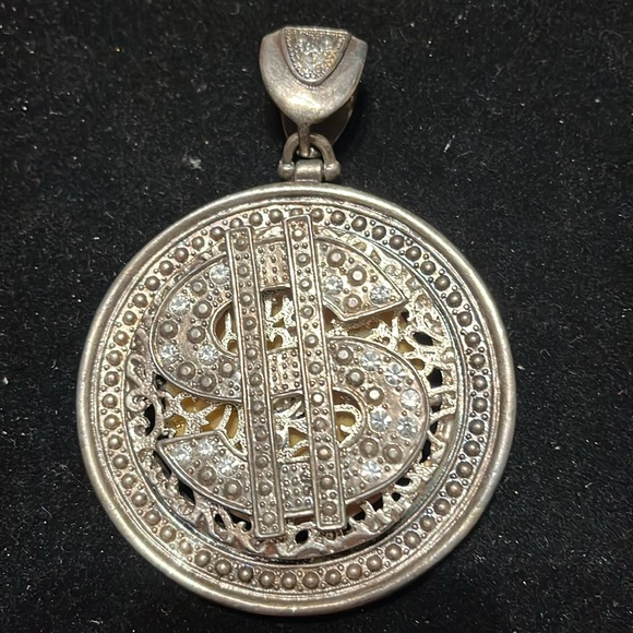 Silver Dollar Rhinestone Sign Pendant - Picture 11 of 17